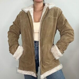 Adler Collection Suede Sherpa Lined Hooded Jacket Coat Size M‎ Full Zip